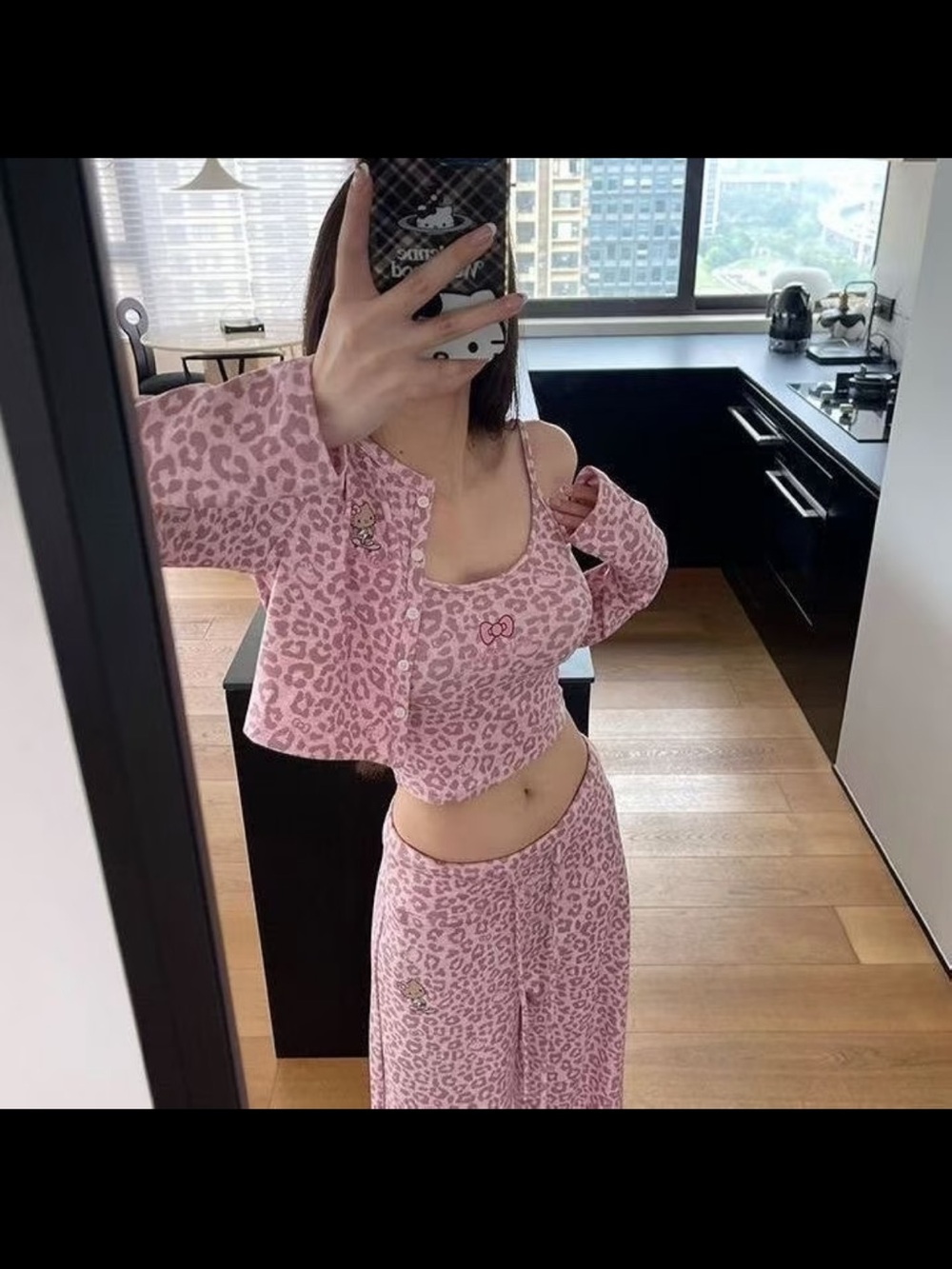 Girls Pink Leopard Print Button Cardigan & Tank Set